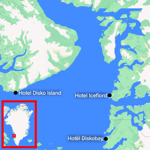 Kort over hoteller i Diskobugten, Grønland